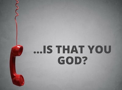 Red cord phone with the text 'is that you God?'