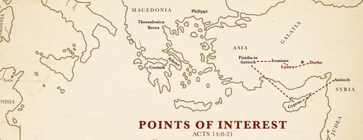 Map of Points of Interest from Acts 14:8-21