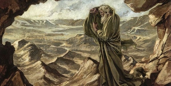 A drawing depicting Elijah in a cave at Mount Sinai