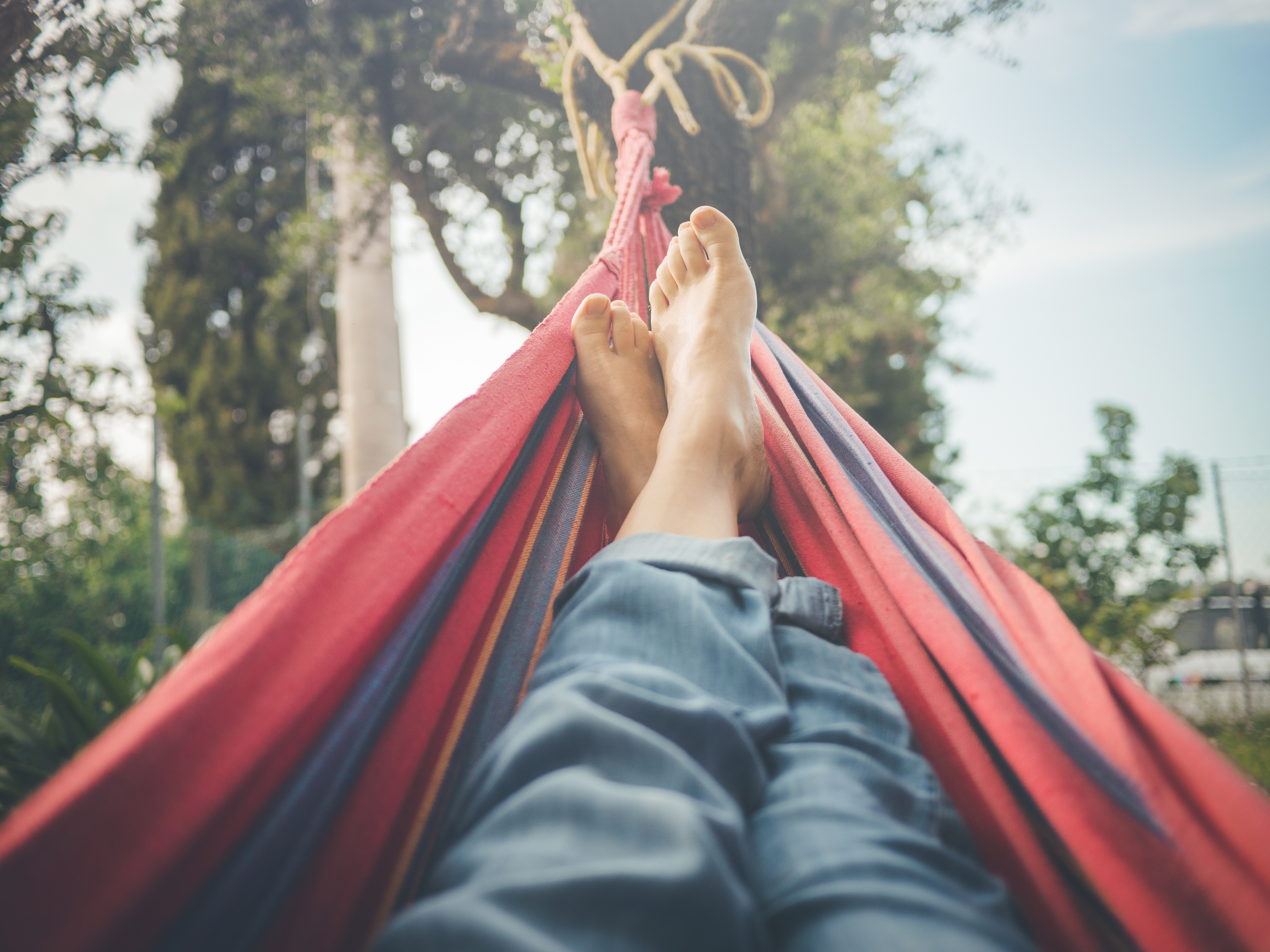 lying in a hammock